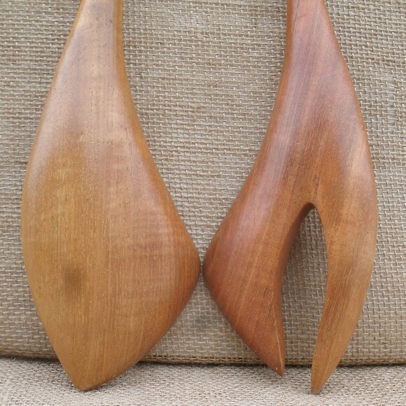 Vintage Berk Craft Wood Salad Serving Set Handmade in Haiti - Picture 14 of 16